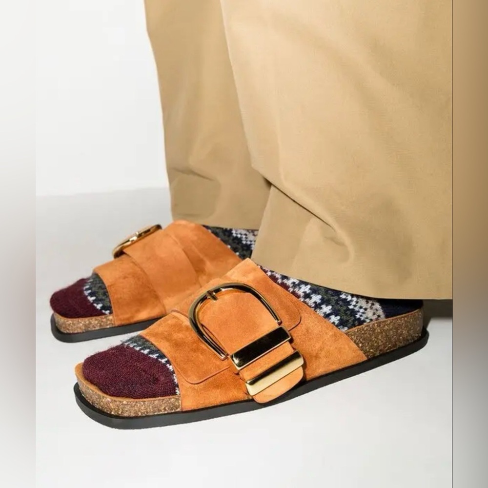 KHAITE Camel Suede Sandals with Gold Accent size 10.5 (41.5) NWT Retails $840.